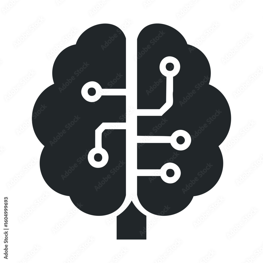 Poster brain and circuitry icon representing artificial intelligence and technology