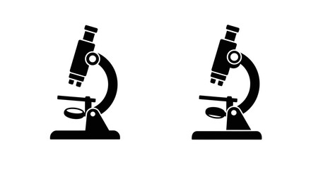 Two Microscopes in Black Silhouette on White Background for Science and Education