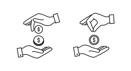 Hands exchanging money line art illustration for finance investment and money transfer © ARSM D