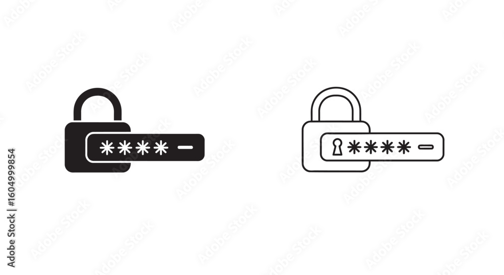 Poster padlock and door handle with password security and protection concept icon
