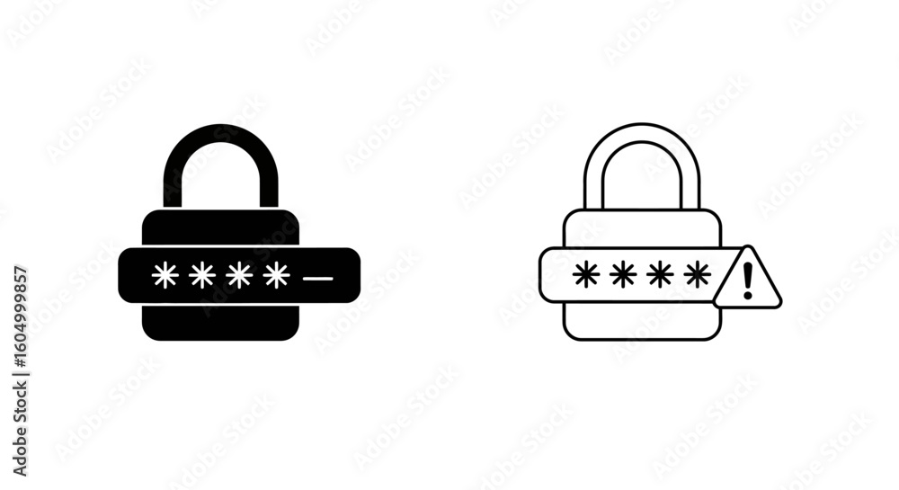 Poster lock and password vector icon set security and protection concept