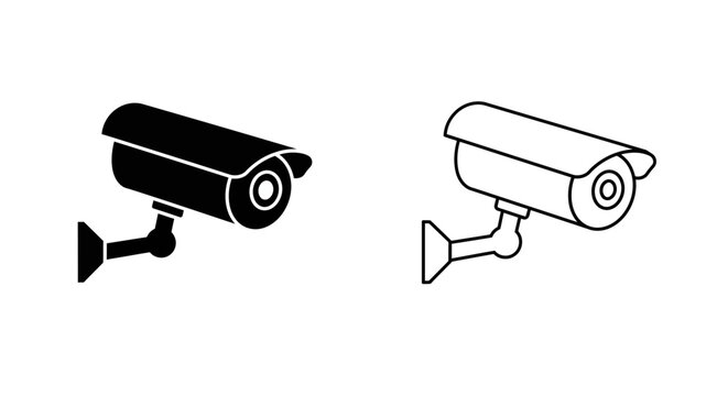 Security Camera Icons in Black and White Surveillance and Protection