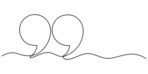 Quote mark continuous one line drawing and minimalist style isolate outline vector illustration,  Quote linear design, quote mark icon symbol. 