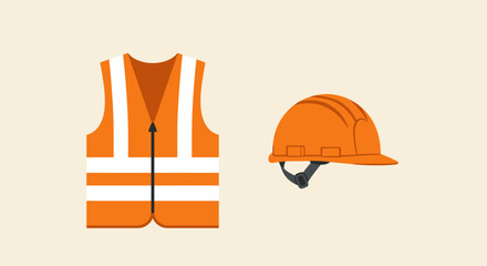 Construction Worker Safety Equipment High Visibility Vest and Hard Hat Illustration
