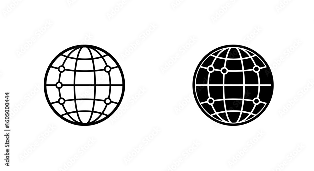 Poster global network connection icons line and filled