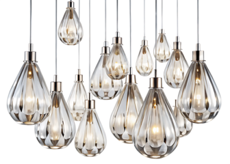  an array of clear faceted glass teardrop pendants isolated  on white background PNG, AI GENERATED