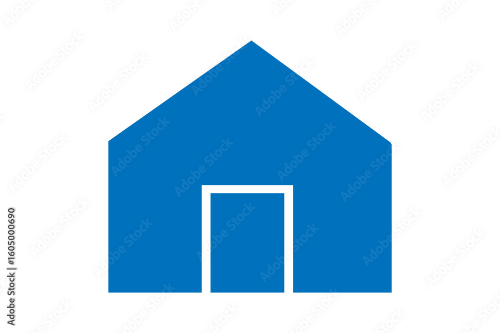 Poster the image displays a solid blue house icon with a white doorway in the center. the design is simple 
