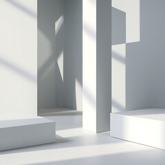 Clean Empty Room Background: Bright White Space with Natural Light Streaks for Product Display