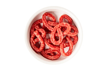 Salami snack mold brezel sausage mini fresh delicious gourmet food background on the table rustic...