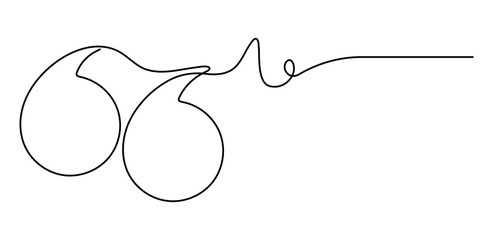 Quote mark continuous one line drawing and minimalist style isolate outline vector illustration,  Quote linear design, quote mark icon symbol. 