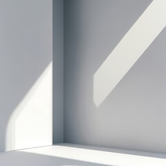 Clean Empty Room Background: Bright White Space with Natural Light Streaks for Product Display