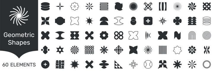Retrofuturistic y2k geometry design elements collection. Set of abstract graphic geometric symbols. Hipster graphic objects for logo, icon, web design. Modern Isolated Vector Illustration