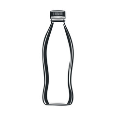 Monochrome illustration of empty plastic bottle with cap