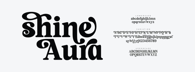 Groovy Retro Bold Serif Font . Shine Aura Vintage Display Typeface. Typography modern serif fonts regular decorative vintage concept. vector illustration