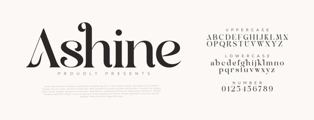 Elegant Modern Serif Font . Ashine Luxury Display Typeface. Typography luxury classic lettering serif italic fonts decorative wedding vintage retro logos. vector illustration