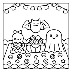 Spooky Pals – Cute and Easy Halloween Coloring Pages for Kids and Adults | Fun Bold Line Halloween Clipart | Ghost, Pumpkin, Witch, Bat Illustrations in Vector and Printable Format