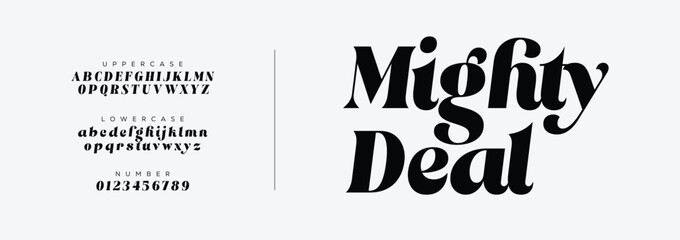 Elegant Bold Vintage Serif Font. Mighty Deal Retro Display Typeface. Typography beauty fashion elegant minimalist serif italic fonts decorative wedding vintage retro logos. vector illustration