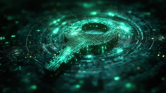 Abstract magnifying glass symbol on circuit board