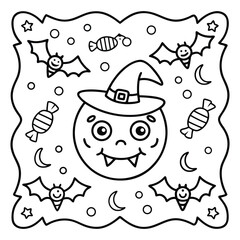 Spooky Pals – Cute and Easy Halloween Coloring Pages for Kids and Adults | Fun Bold Line Halloween Clipart | Ghost, Pumpkin, Witch, Bat Illustrations in Vector and Printable Format