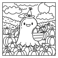 Spooky Pals – Cute and Easy Halloween Coloring Pages for Kids and Adults | Fun Bold Line Halloween Clipart | Ghost, Pumpkin, Witch, Bat Illustrations in Vector and Printable Format
