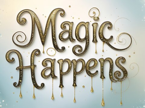 Magic Happens Gold Glitter Text.