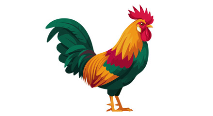 Fototapeta premium Bold rooster struts with vibrant plumage, a symbol of dawn, farm life, and confident leadership