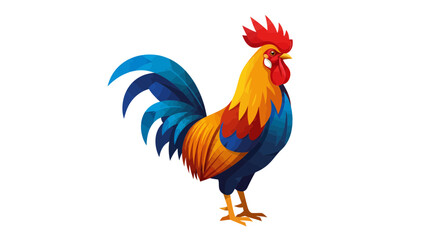 Fototapeta premium Vibrant rooster with striking blue tail feathers and fiery red comb standing proudly today