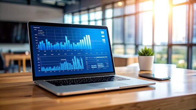 Modern Laptop Displays Financial Data in Office Setting