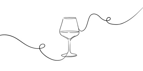 Alcoholic wine glasses, continious line drawing. Cheers toast festive decoration for holidays. Vector illustration