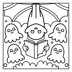 Spooky Pals – Cute and Easy Halloween Coloring Pages for Kids and Adults | Fun Bold Line Halloween Clipart | Ghost, Pumpkin, Witch, Bat Illustrations in Vector and Printable Format