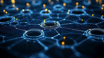 Abstract network of glowing circles and lines