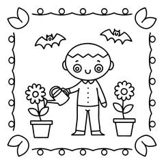 Spooky Pals – Cute and Easy Halloween Coloring Pages for Kids and Adults | Fun Bold Line Halloween Clipart | Ghost, Pumpkin, Witch, Bat Illustrations in Vector and Printable Format
