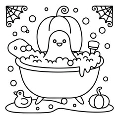 Naklejka premium Spooky Pals – Cute and Easy Halloween Coloring Pages for Kids and Adults | Fun Bold Line Halloween Clipart | Ghost, Pumpkin, Witch, Bat Illustrations in Vector and Printable Format