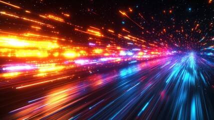 Fototapeta premium Futuristic speed tunnel with vibrant light trails