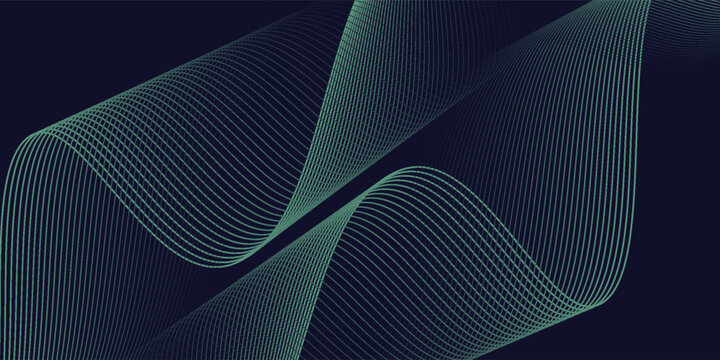 Abstract background with waves for banner. Medium banner size. Vector background with lines. Element for design isolated on black. Black, green and blue. Ocean, night, card