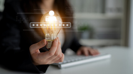 User authentication and password protection concept showing secure login, privacy safeguard, data...