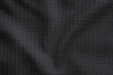 Black Ripstop Fabric with Geometric Square Pattern Texture