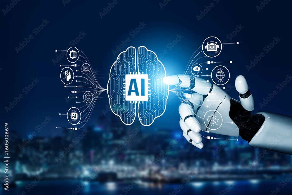 Poster ai assistant brain processor with llm technology, big data, machine learning, generative ai for busi