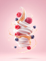 Swirling Soft Serve Ice Cream with Berries