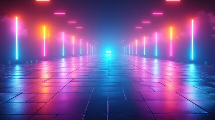 Neon tunnel with glowing lights