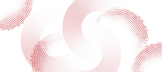 Abstract white background with red circle lines. halftone dots decoration. Modern banner template. Digital future technology concept.