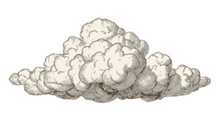 Vintage engraved illustration of cloud formation on an isolated transparent field, atmospheric sky