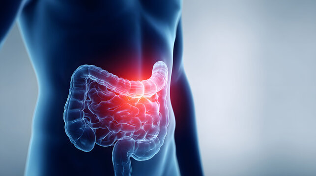 Human Digestive System Anatomy Illustration Red And Blue 3D Rendering