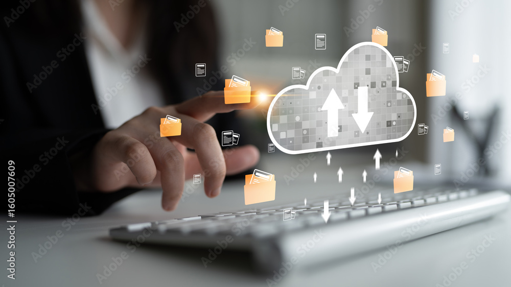Poster cloud computing enables digital growth with secure data storage, scalable infrastructure, and strate