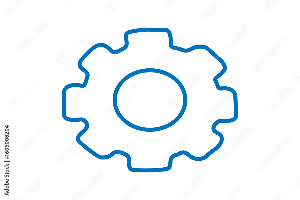 Poster the image depicts a gear or settings icon outlined in blue against a white background. the icon has 