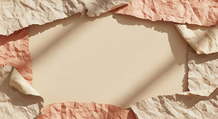 Abstract beige and peach textured paper background with layered artistic design
