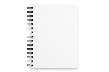 Blank black spiral-bound notepad standing vertically, isolated against transparent background