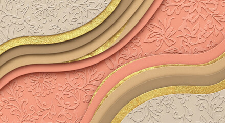 Abstract beige and peach textured paper background with layered artistic design