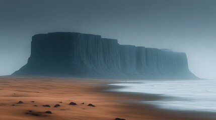 Misty, dramatic cliff face on a beach