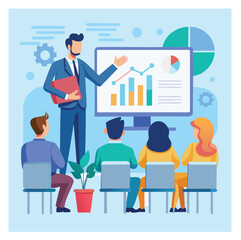 Man Giving Business Card – Flat Design Color Vector on White Background